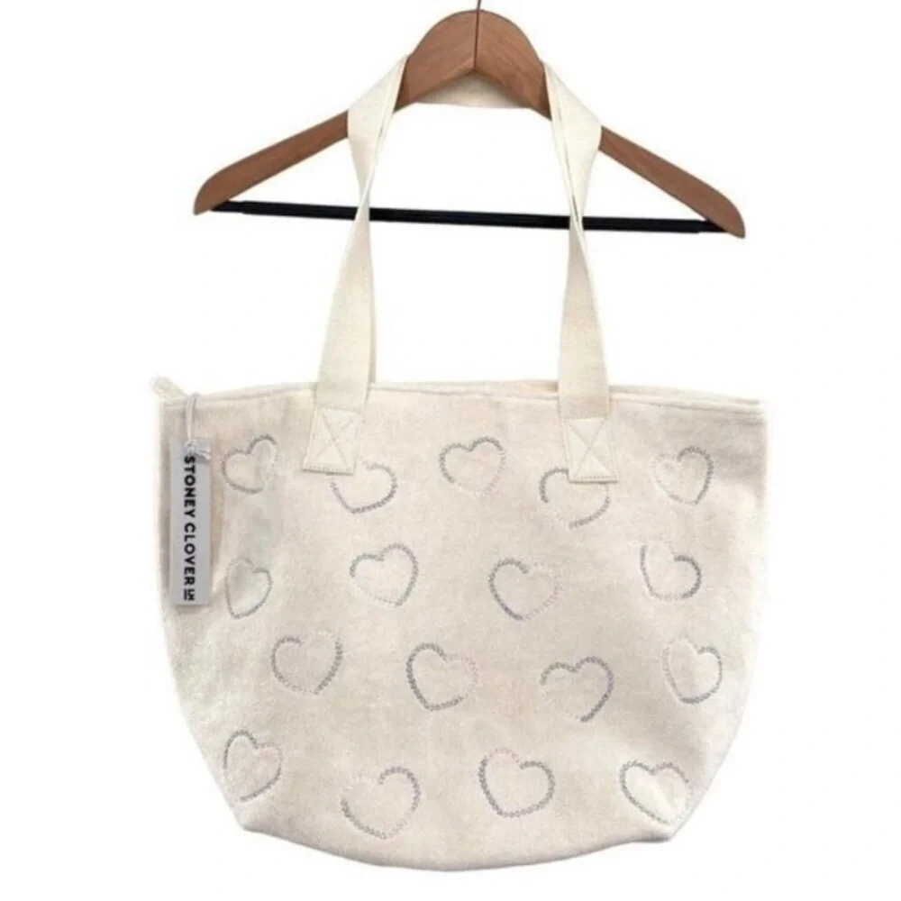 Stoney Clover Lane Terry Embroidered Hearts Zip Top Tote Bag